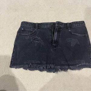 Free People Black Distressed Denim Mini Skirt